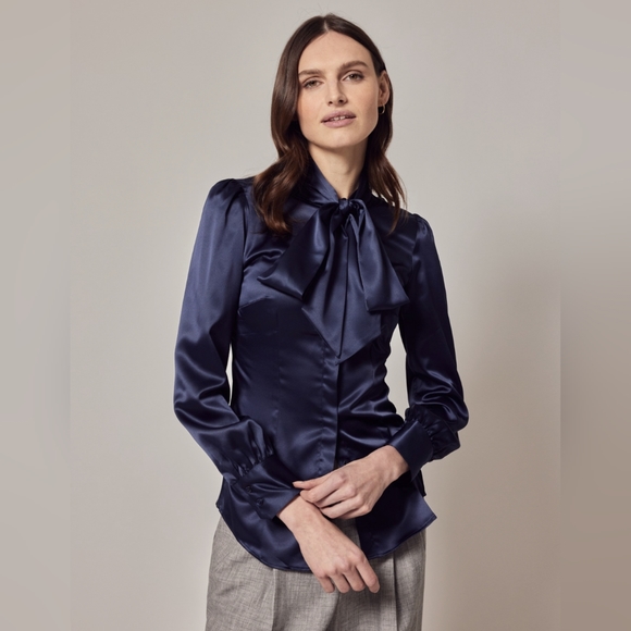 Navy Hawes & Curtis Satin Blouse - Picture 1 of 2